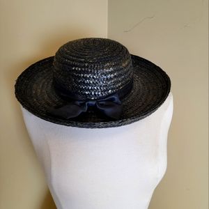 Woman's vintage black sun hat wide brim.